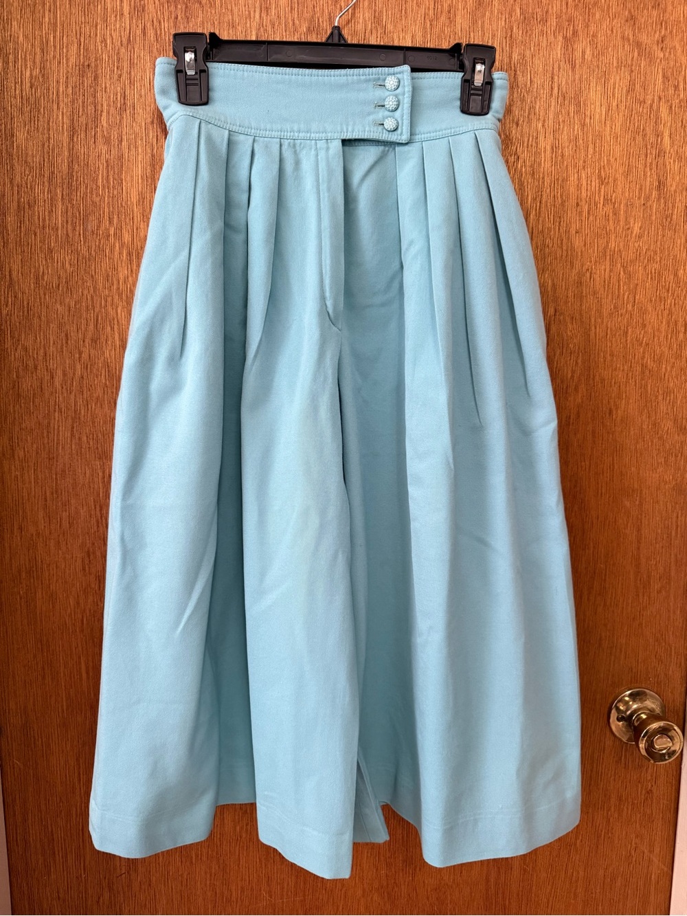 Light Blue High-Waist Pleated Wide Legged Pants with Button Waist Emanuel Ungaro